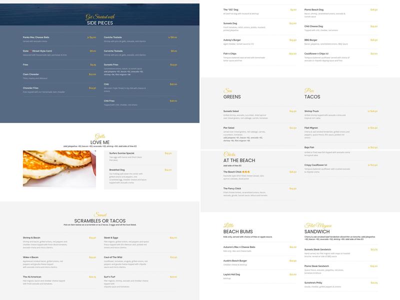 Sunsets at Pismo Menu