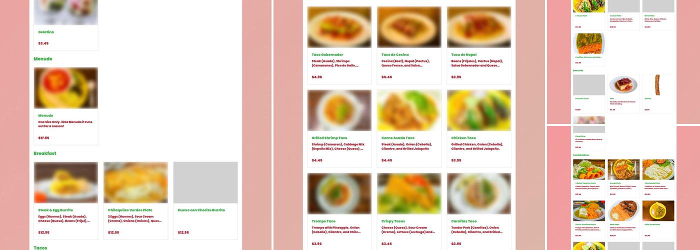 Taqueros Mexican Restaurant Menu