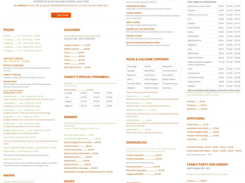 Family's Pizza & Grinders Menu