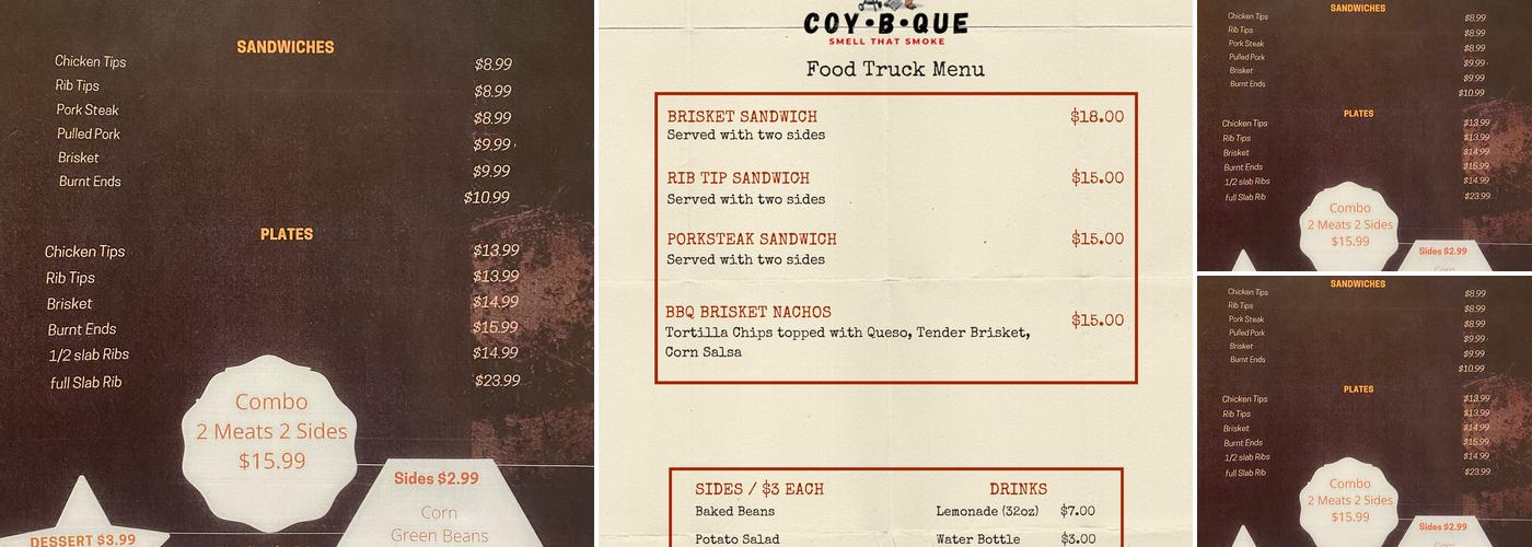 Coy B Que Menu
