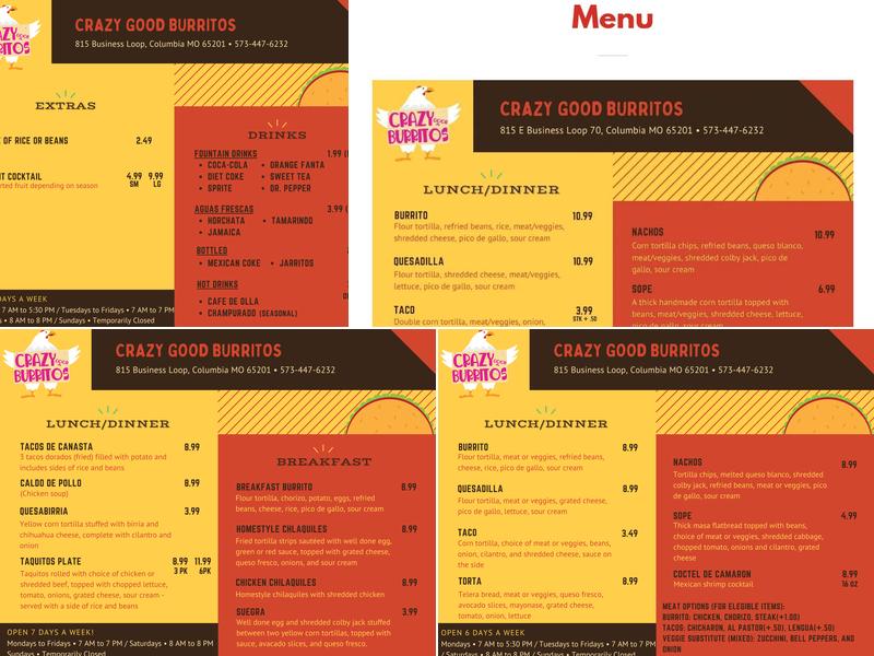 Crazy Good Burritos Menu