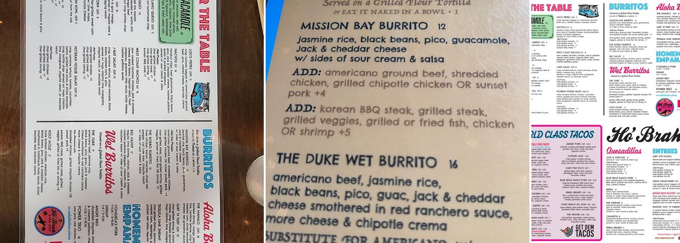 Ho'Brah Menu