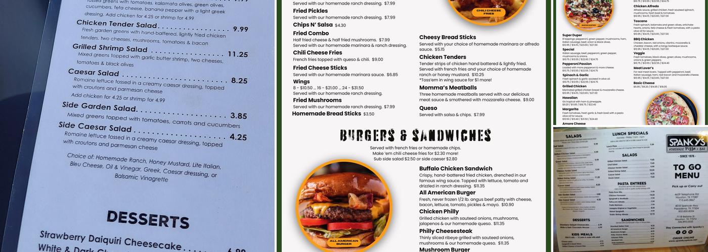 Spanky's Menu