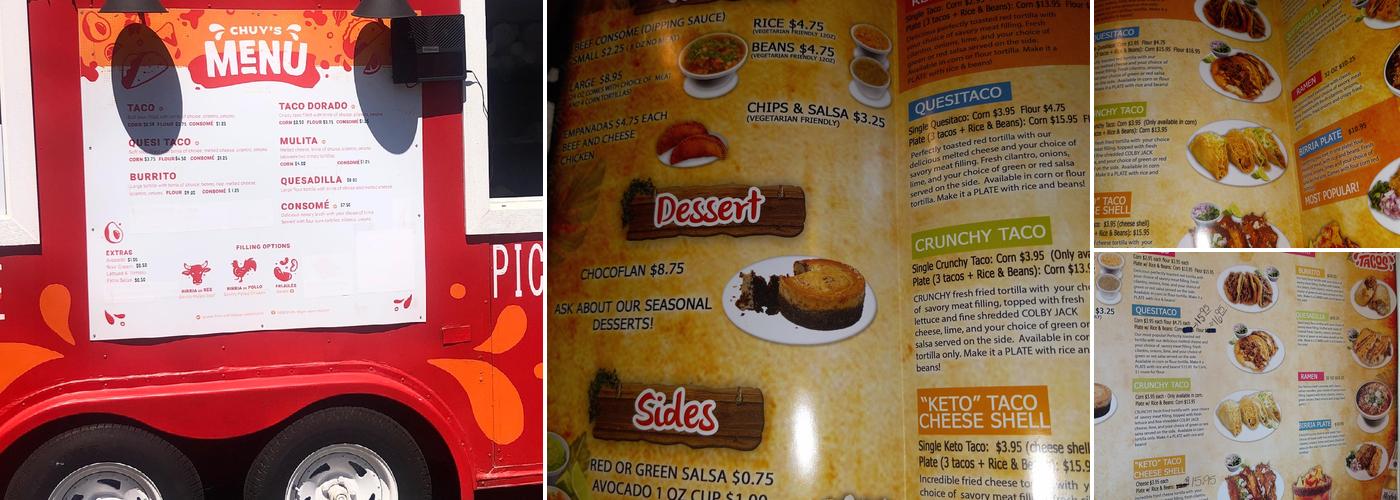 Chucho's Red Tacos Menu