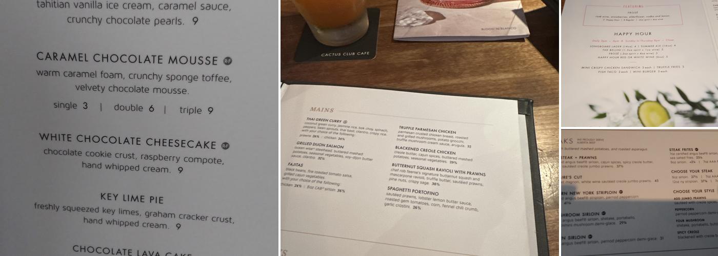 Cactus Club Cafe Menu