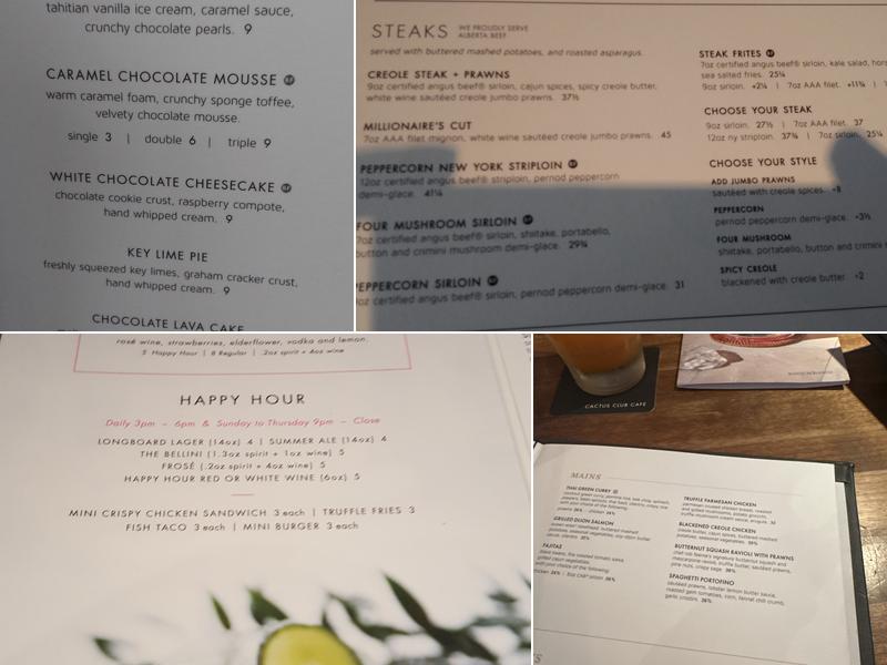 Cactus Club Cafe Menu