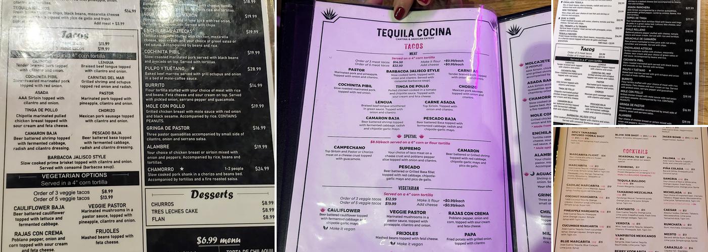 Tequila Cocina Menu