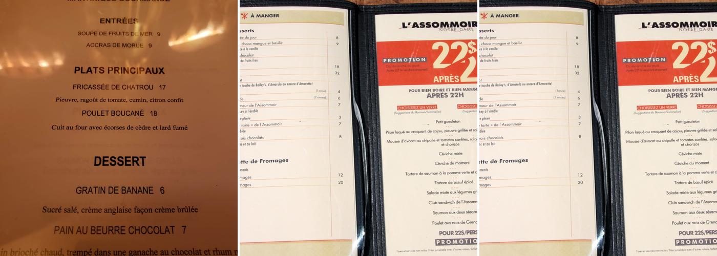 L'Assommoir Notre-Dame Menu