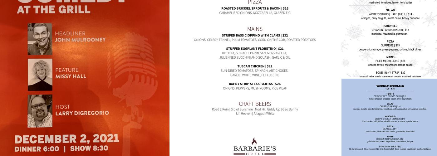 Barbarie's Grill Menu