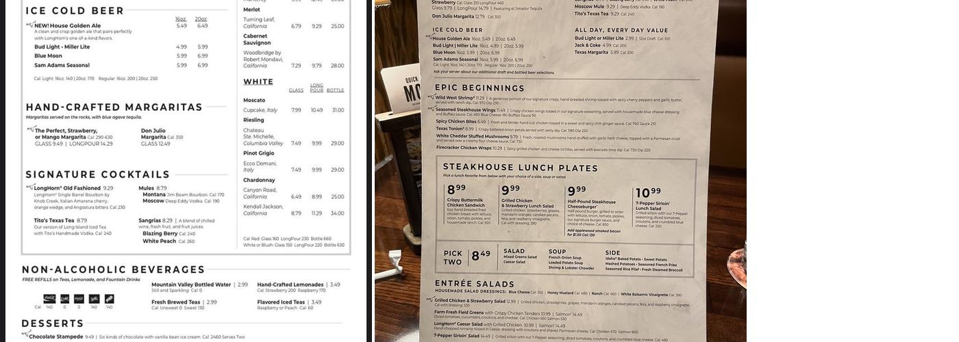 LongHorn Steakhouse Menu