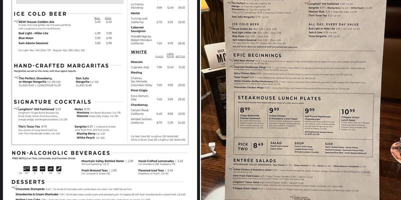 LongHorn Steakhouse Menu