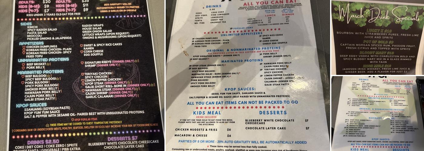 KPOP BBQ AND BAR Menu