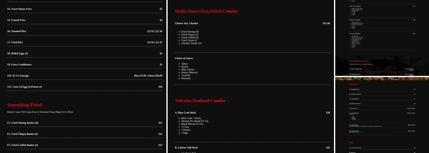 Volcano Crab & Bar Menu