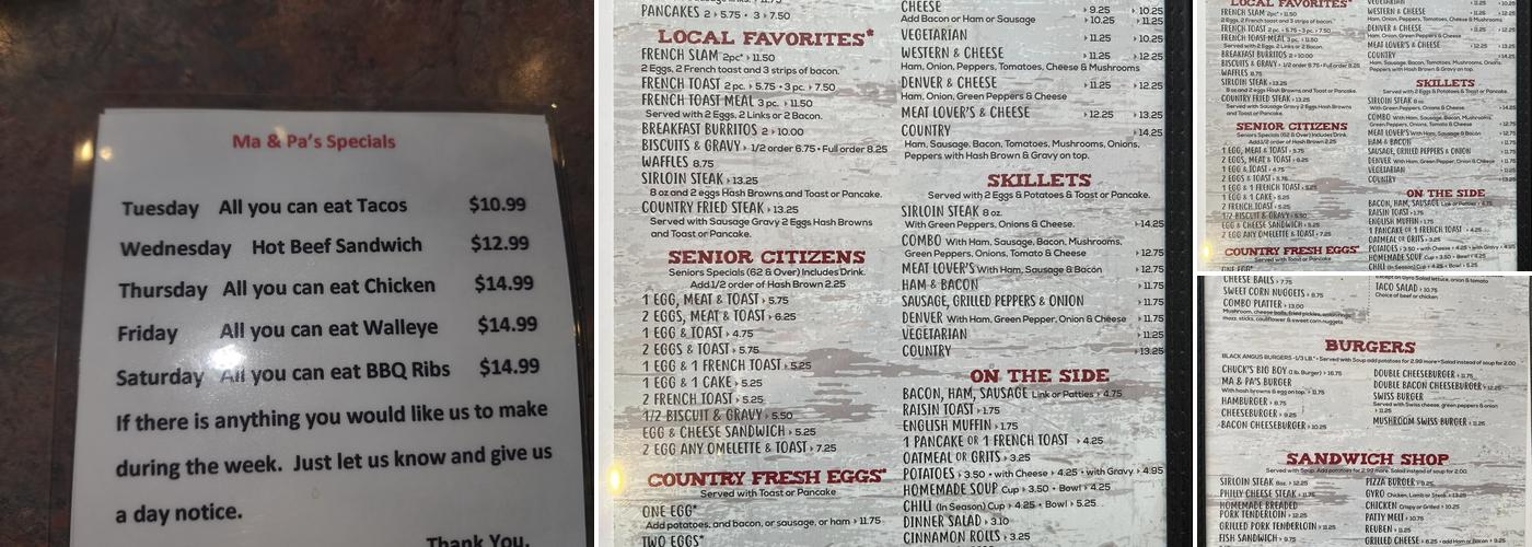 Ma & Pa's Diner Menu