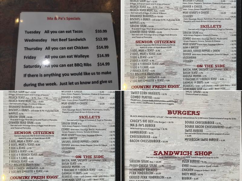 Ma & Pa's Diner Menu