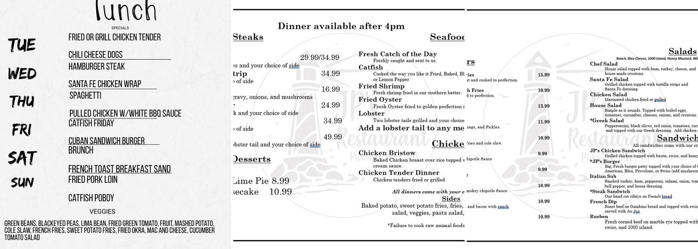 JP'S at Pickwick Menu