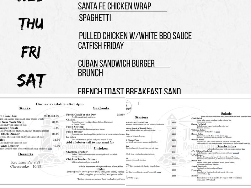 JP'S at Pickwick Menu