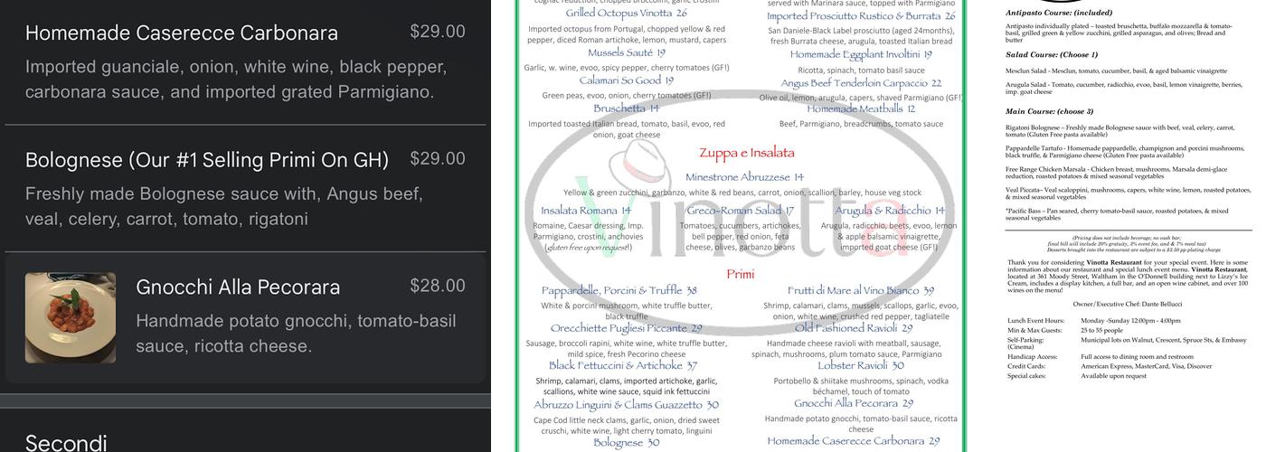 Vinotta Menu
