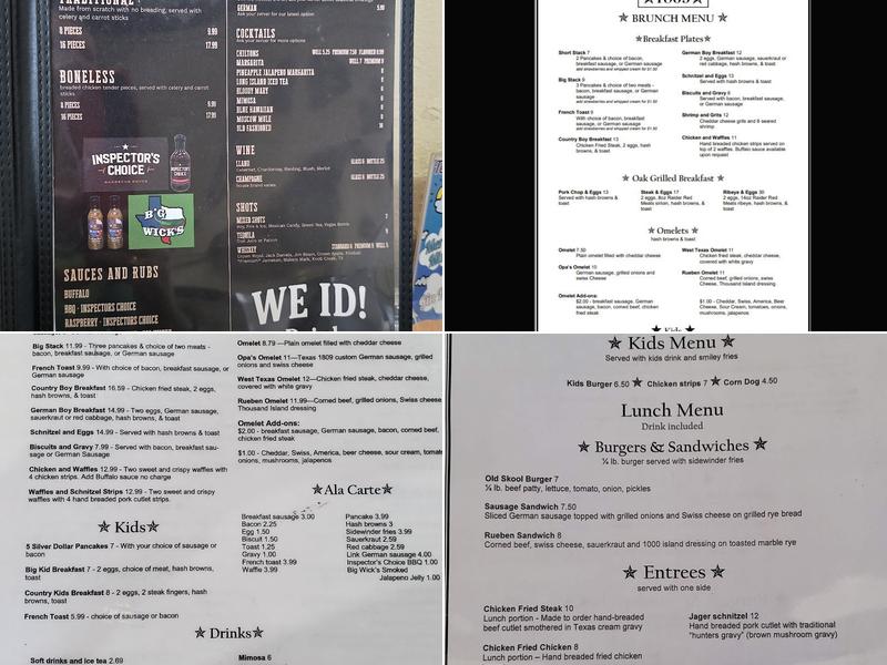 Texas 1809 Menu