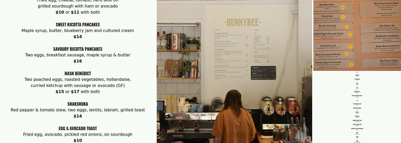 Hunnybee Bruncheonette Menu