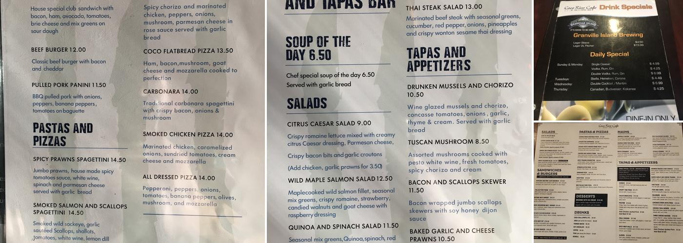 Coco Rico Cafe Menu