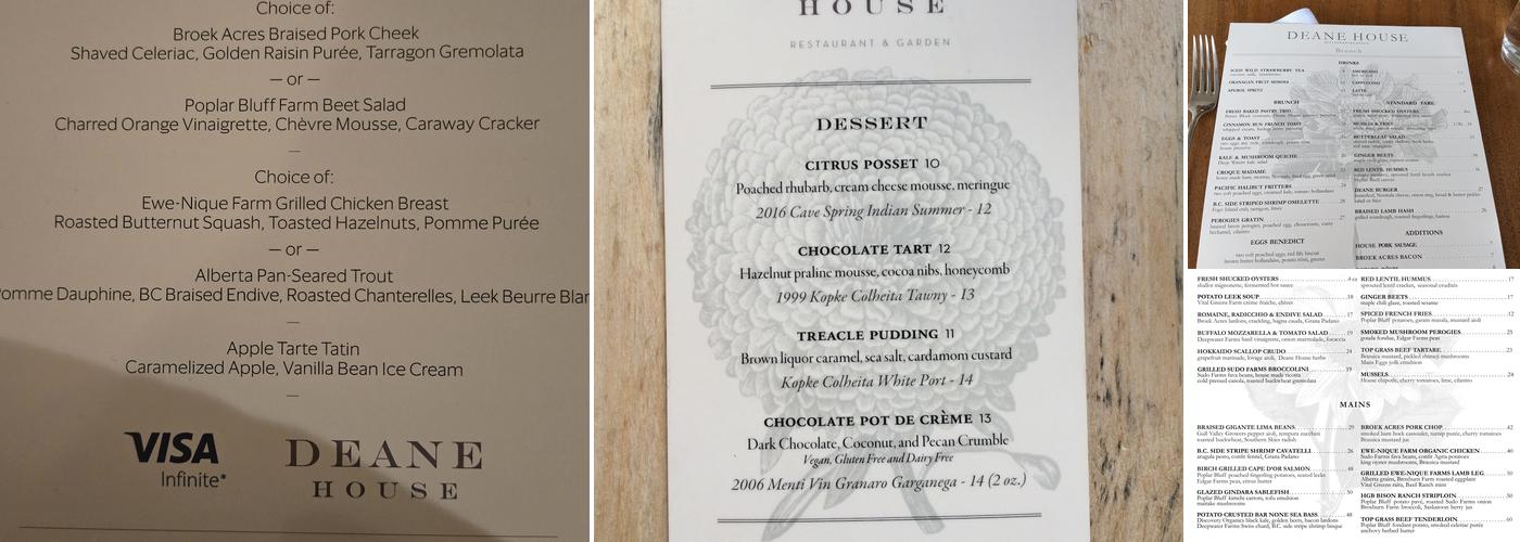 Deane House Menu