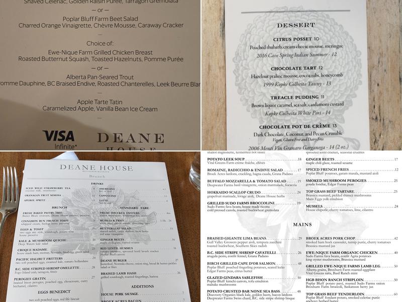 Deane House Menu