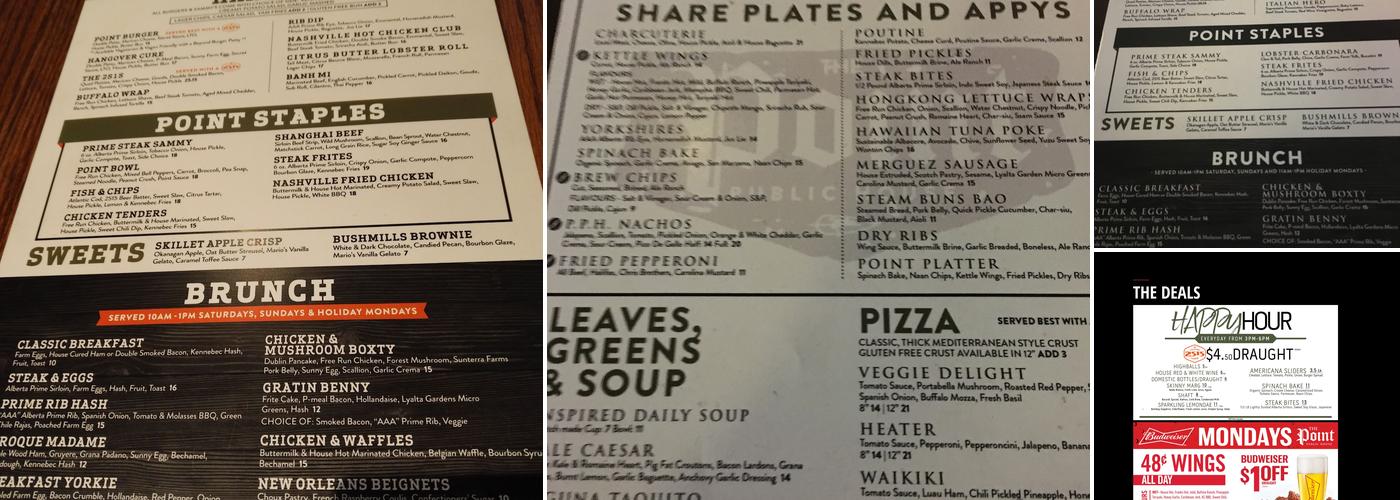 The Point Public House Menu