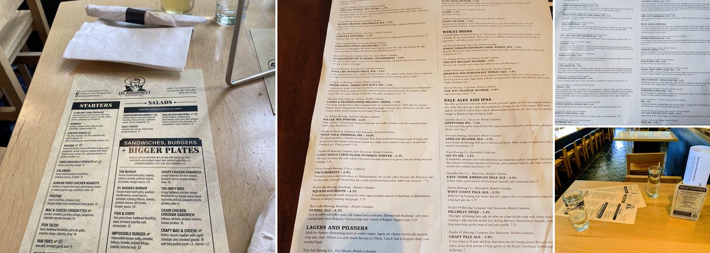 St. Augustine's Menu