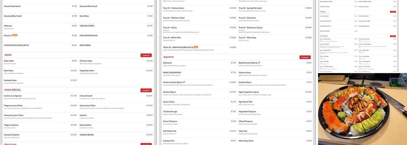 joy sushi Menu