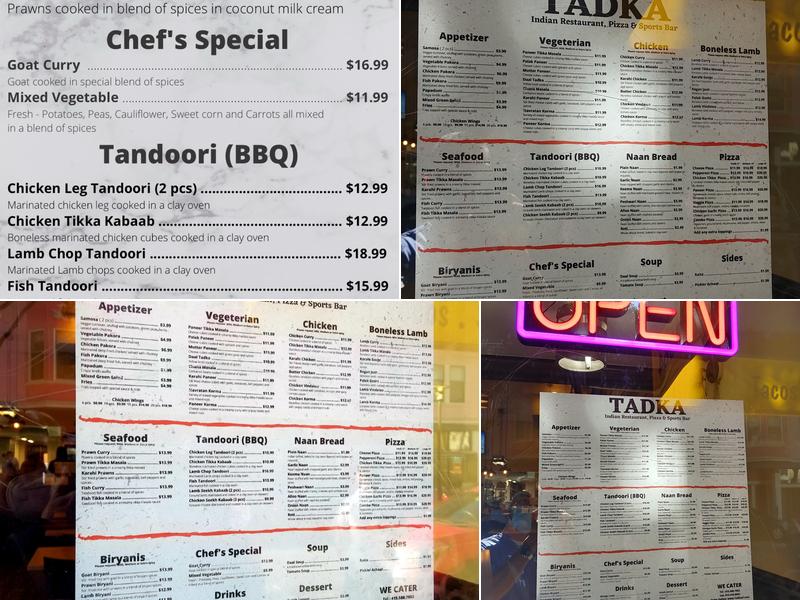 Tadka Indian Restaurant Menu