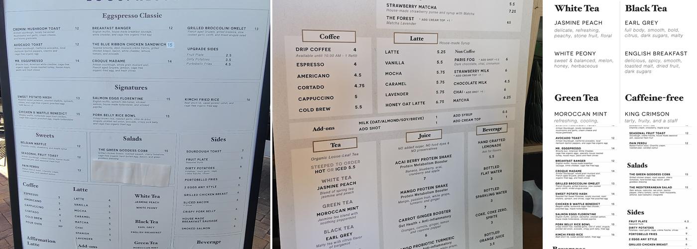 EGGSPRESSO Menu