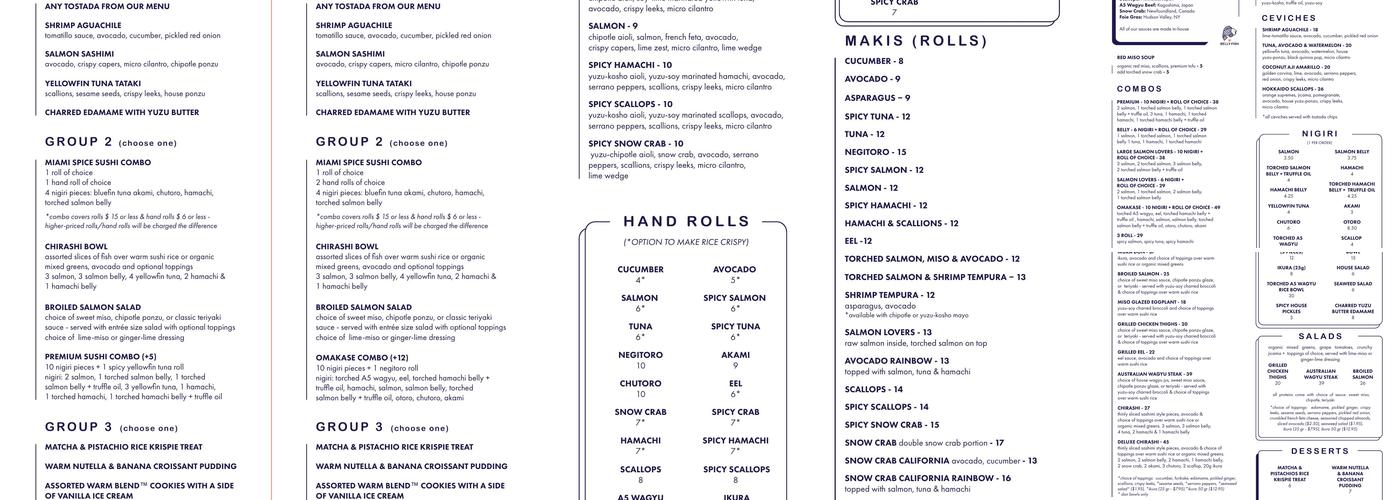 Belly Fish Aventura/Hallandale Beach Menu