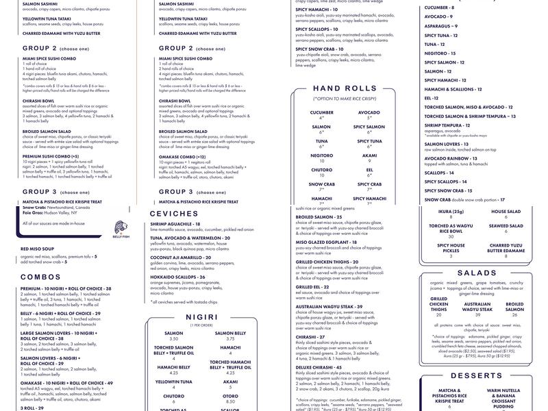 Belly Fish Aventura/Hallandale Beach Menu