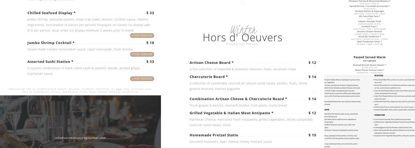 Second Nature Gourmet Menu