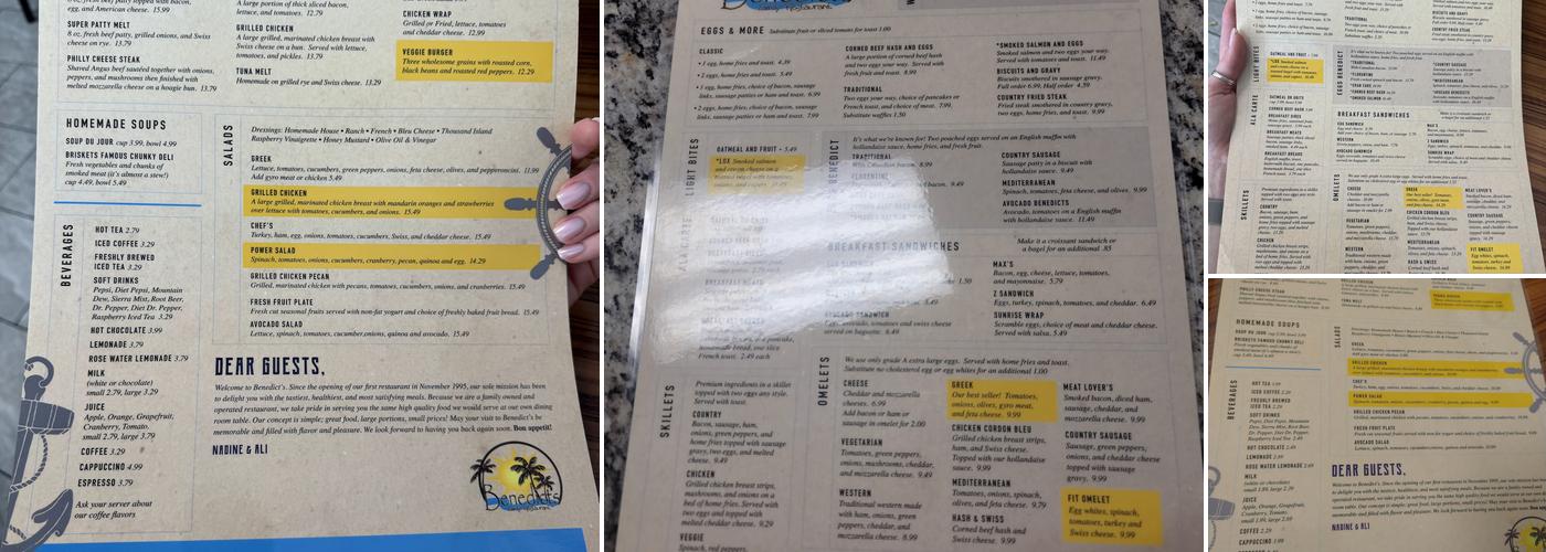Benedict's Menu
