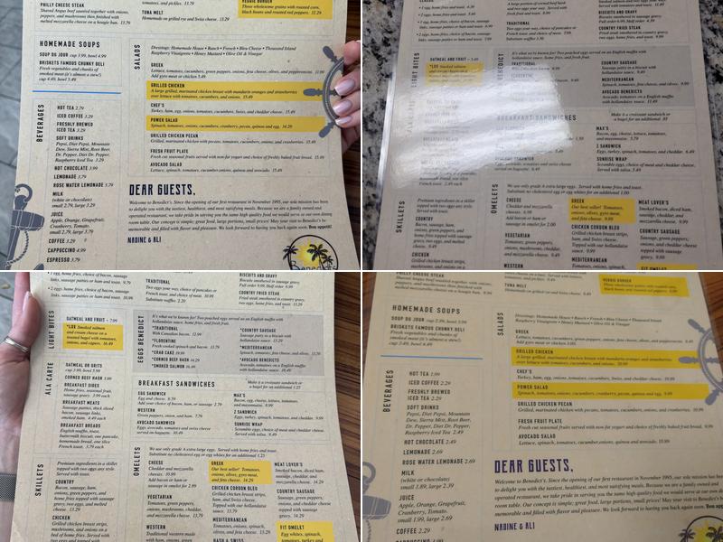 Benedict's Menu