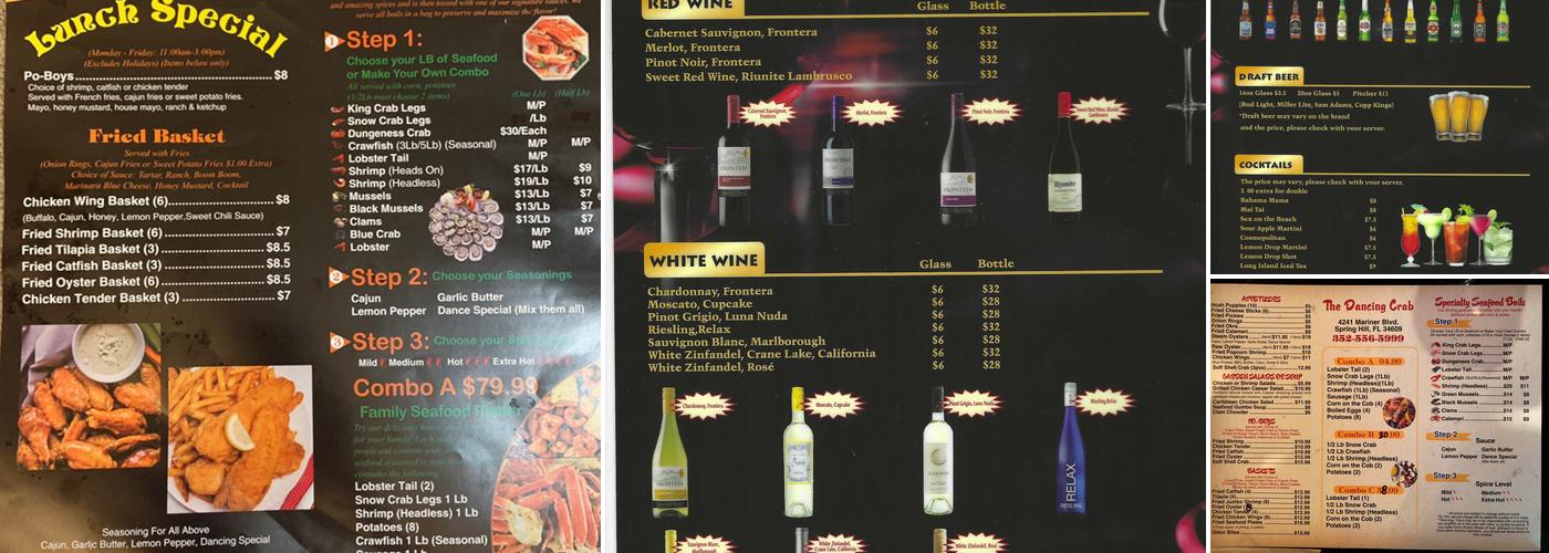 THE DANCING CRAB Menu