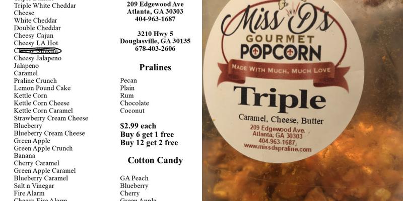 Miss D’s Gourmet Pralines & Popcorn Menu