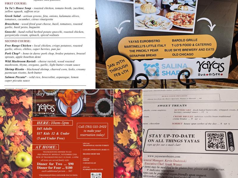 YaYa's Euro Bistro Menu