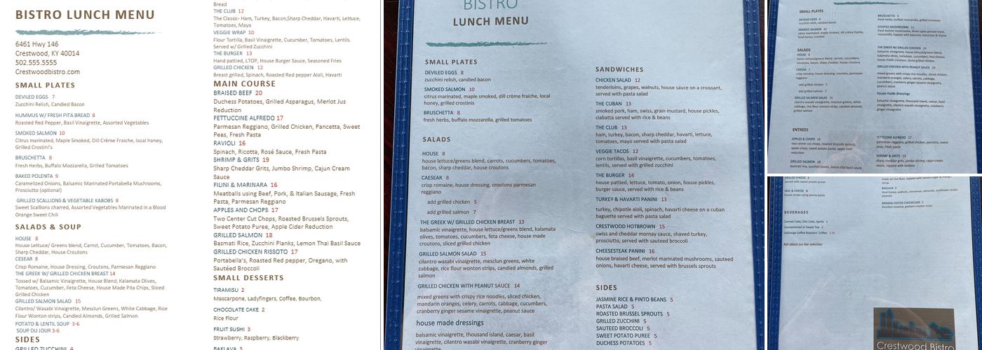 Crestwood Bistro Menu