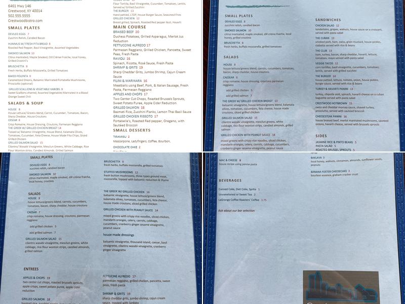 Crestwood Bistro Menu