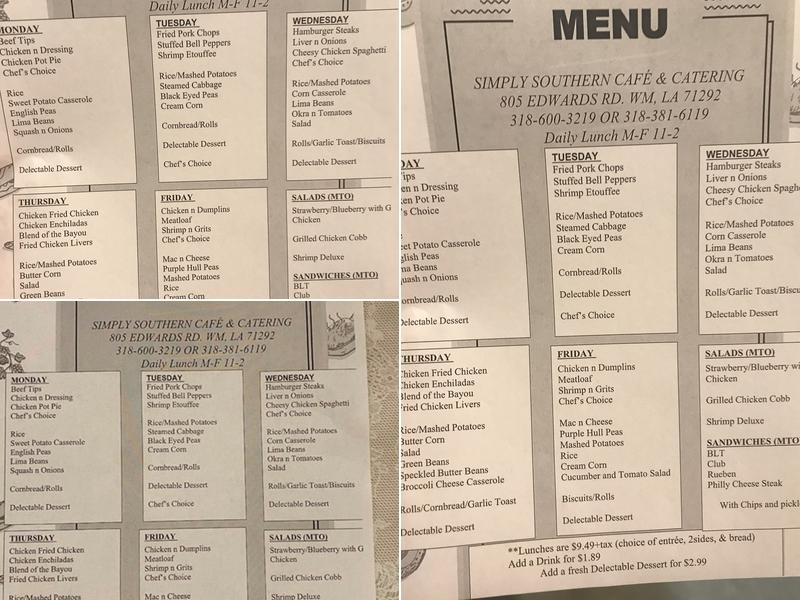 Simply Southern Cafe Menu