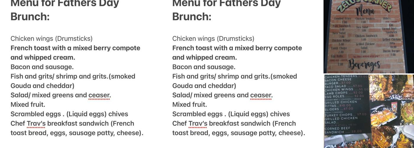 Zell's Corner Menu
