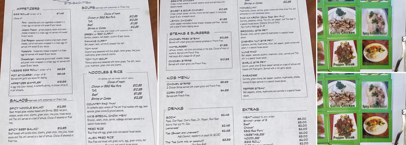 Kiks Thai Food Menu