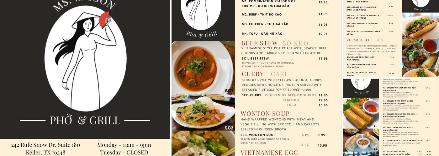 Ms. Saigon Pho and Grill Menu