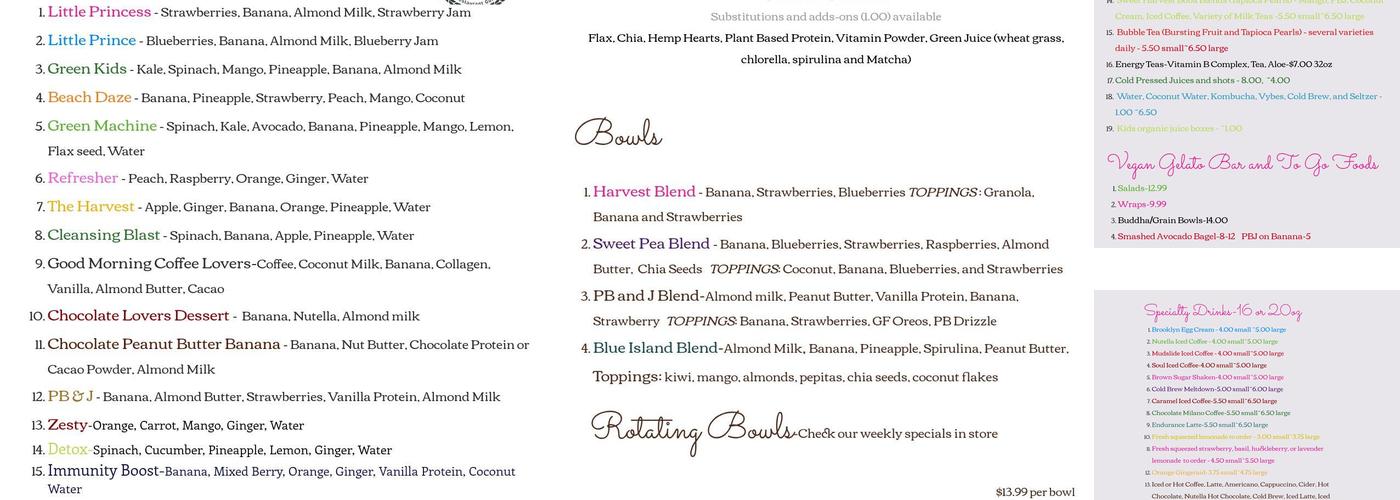 Sweet Harvest Superfood Cafe Menu