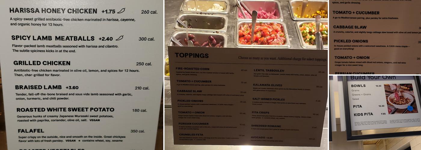 CAVA Menu
