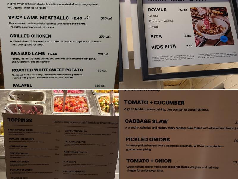CAVA Menu