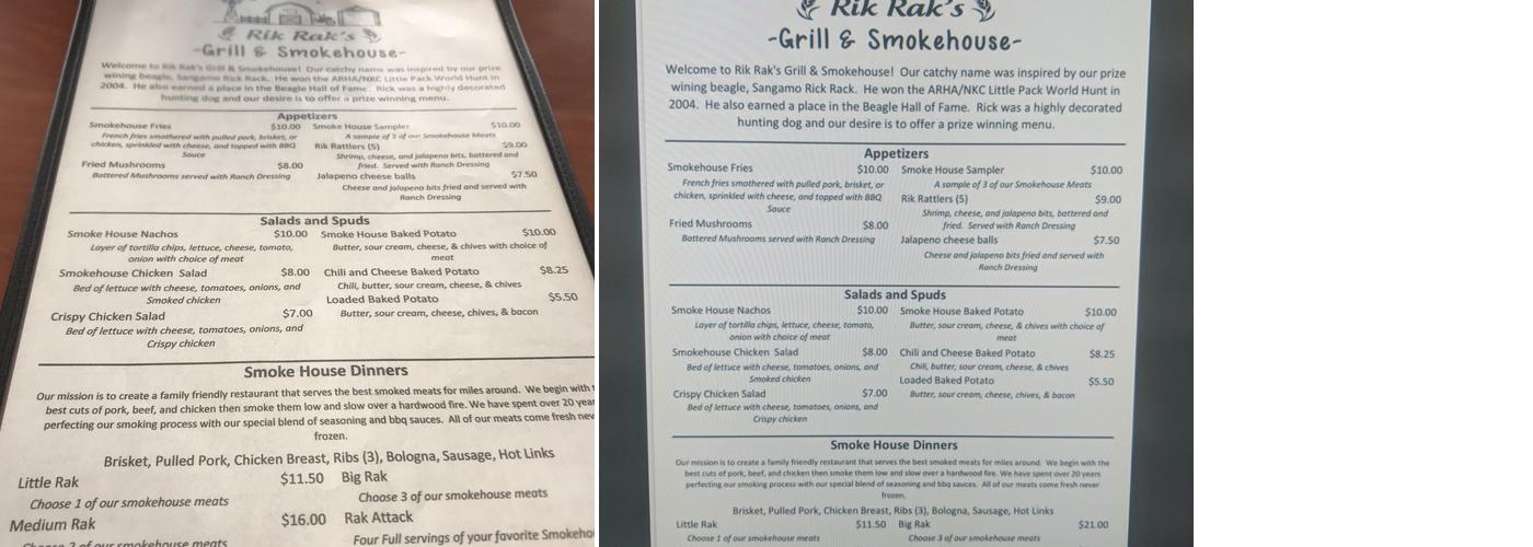 Rik Rak's Grill & Smokehouse Menu